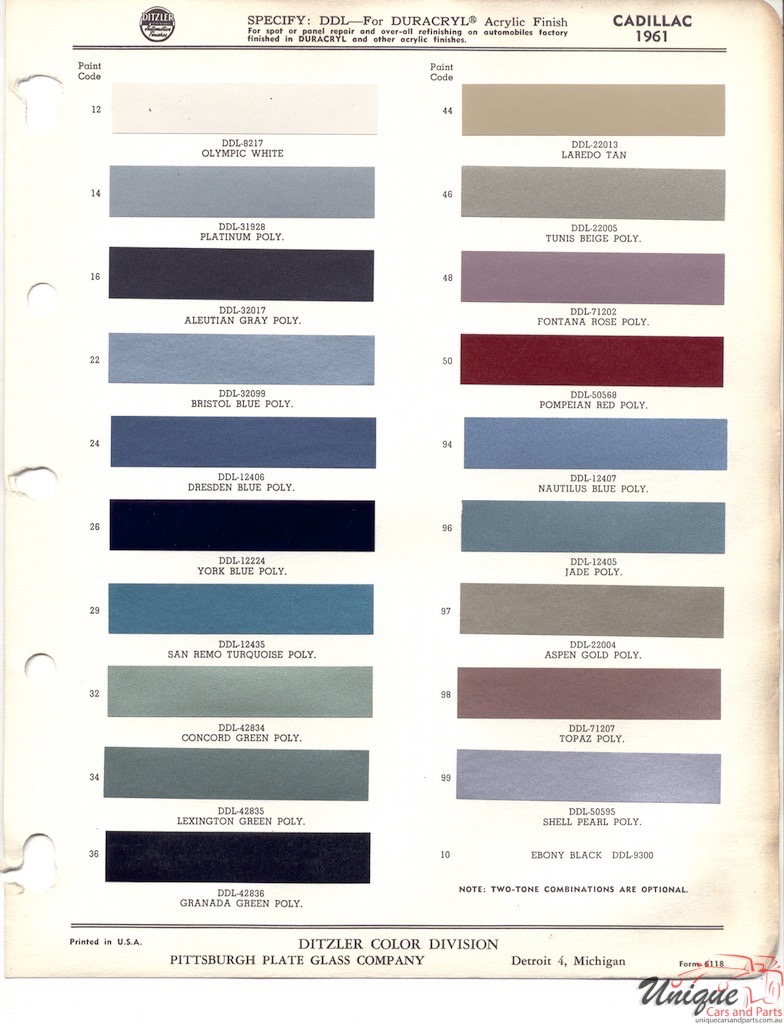 1961 Cadillac Paint Charts PPG 1